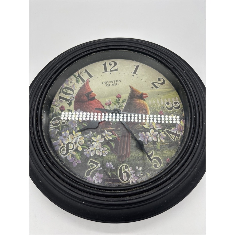 Northern Cardinal Wall Clock With Floral Background ( Country Music )